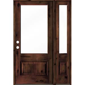 50 in. x 80 in. Knotty Alder Right-Hand/Inswing 3/4 Lite Clear Glass Red Mahogany Stain Wood Prehung Front Door w/RSL