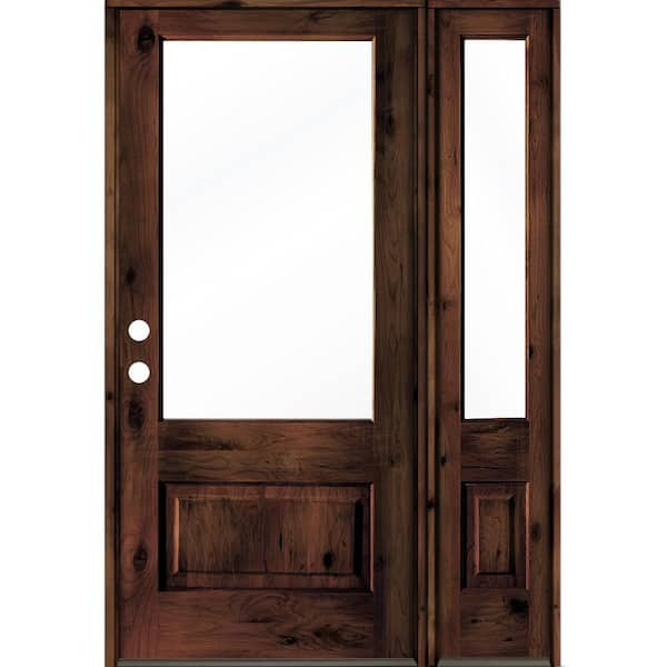 Krosswood Doors 50 in. x 80 in. Knotty Alder Right-Hand/Inswing 3/4 Lite Clear Glass Red Mahogany Stain Wood Prehung Front Door w/RSL