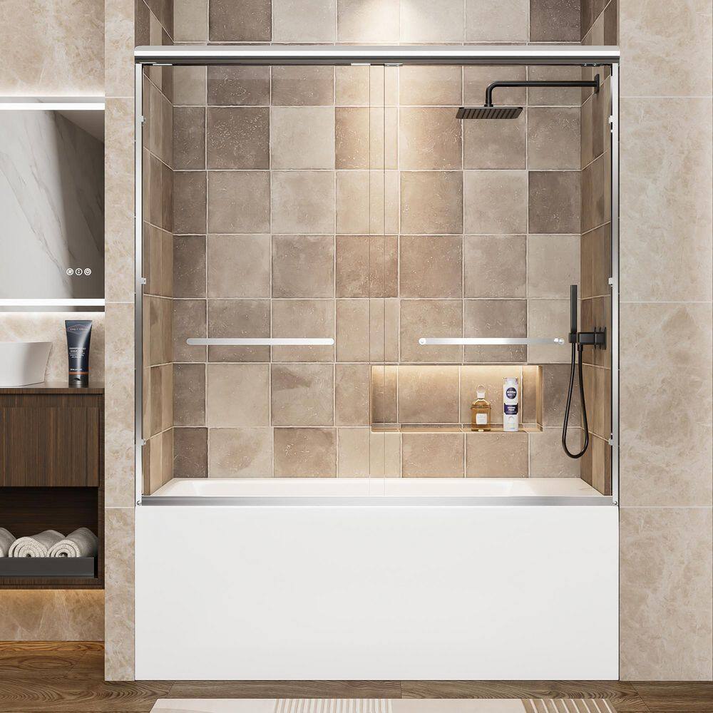 Vitrina 60 in. W x 57 in. H Double Sliding Tub Door in Chrome Finish with Clear Glass and Explosion-Proof Film price history on PriceWatchPro