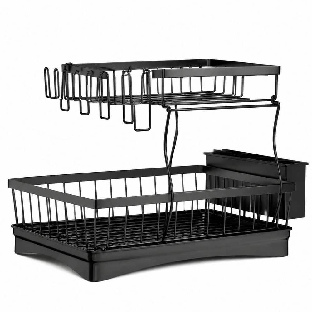 Large 2-Tier Detachable Dish Drying Rack with Utensil Holder and Swivel Drainboard for Kitchen Countertop, Black price history on PriceWatchPro
