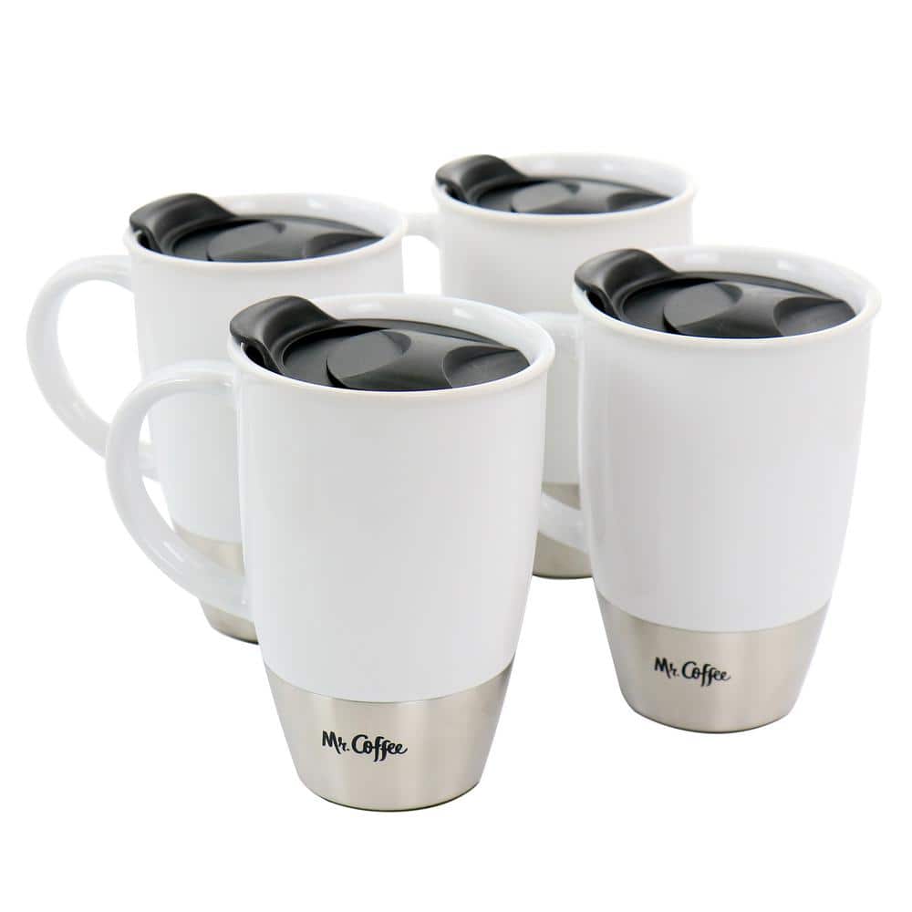 Mr. Coffee Coupleton 4Piece 14 oz. White Stoneware Travel Mug Set with Lid 985116136M The