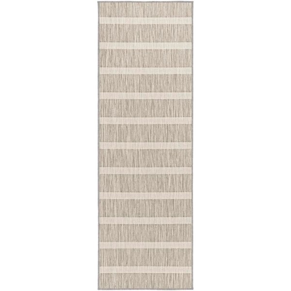 Positano Grey Ivory 2 ft. x 12 ft. Stripes Contemporary Runner Area Rug