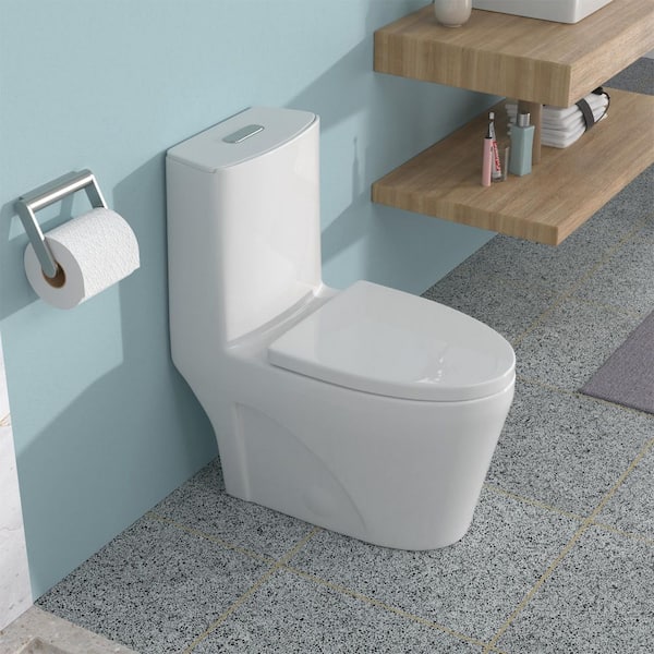 1-Piece 1.24/1.6 GPF Dual Flush Elongated Toilet in White Seat Included