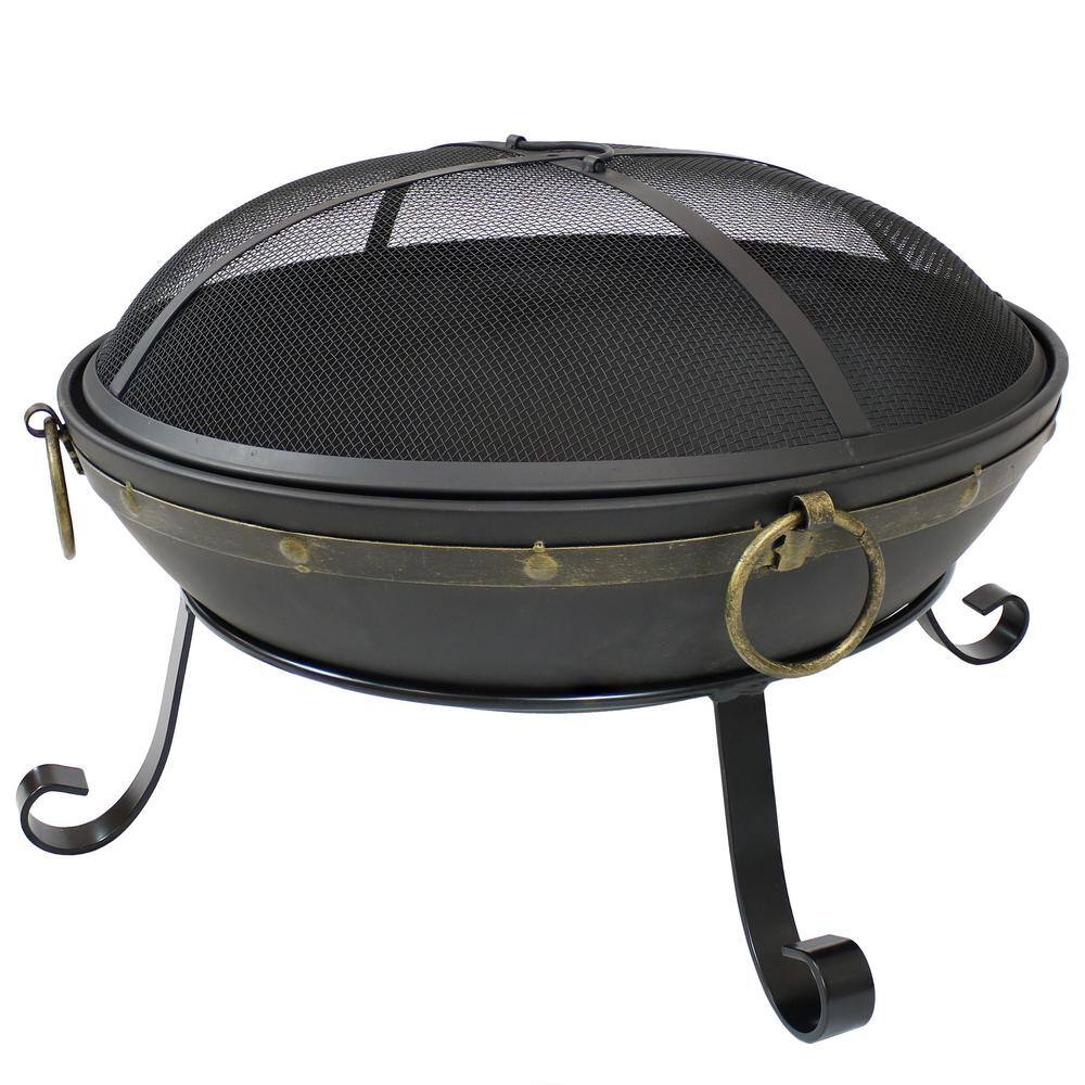 Victorian 25" Black Steel Fire Bowl with Spark Screen