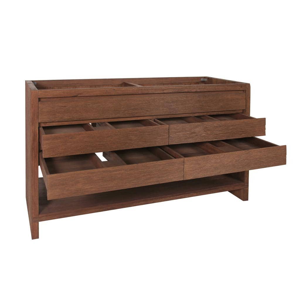 Refined Teak 60" Freestanding Double Vanity Cabinet in Brown Reclaimed Wood