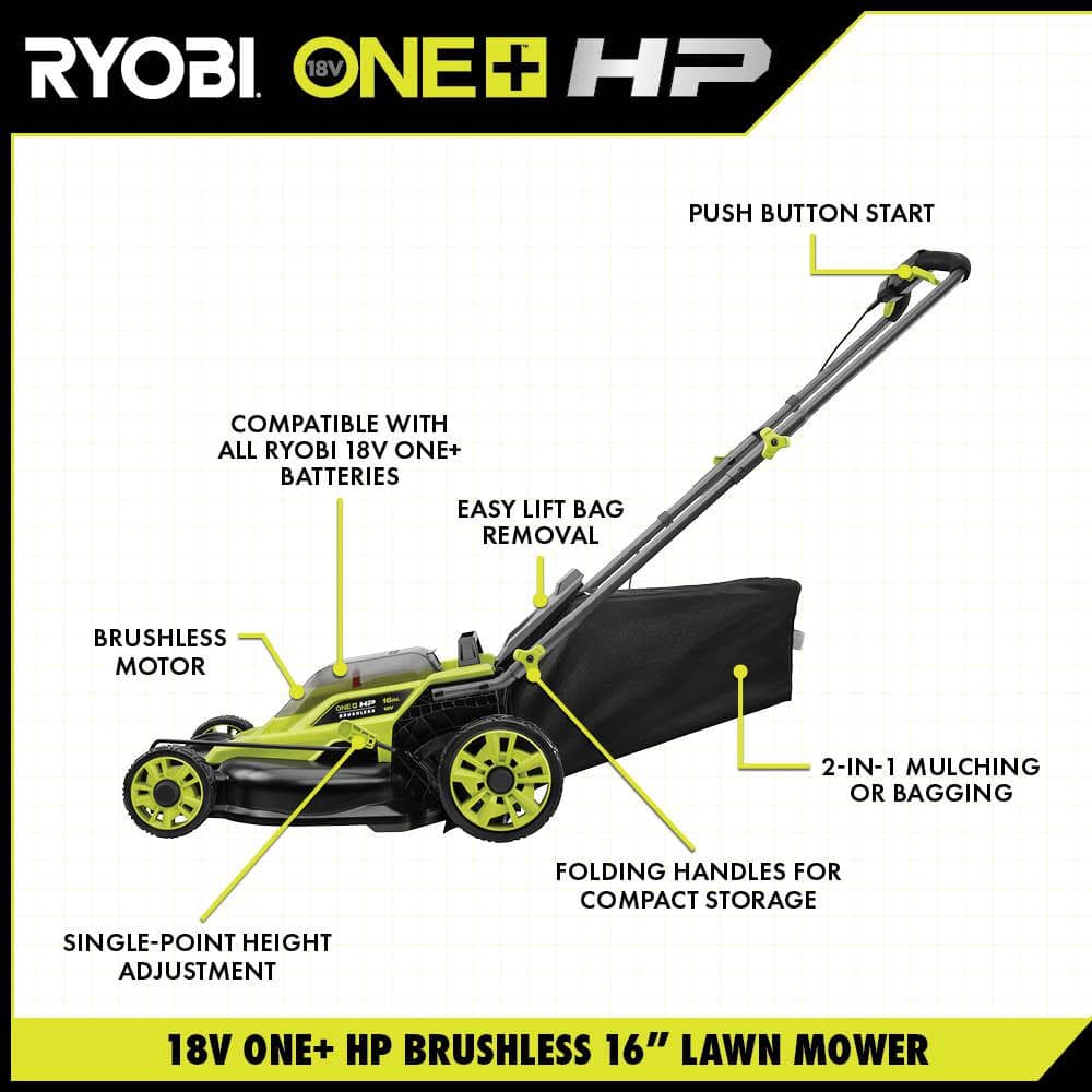 RYOBI P1109BTLVNM ONE+ HP 18V Brushless 16 in. Cordless Battery Walk ...