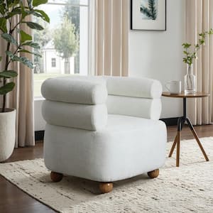 Modern Ivory Upholstered Barrel Occasional Chair with Wood Ball Legs