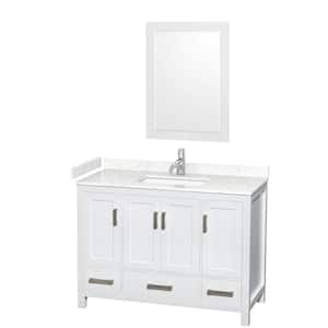 Sheffield 48 in. W x 22 in. D x 35 in. H Single Bath Vanity in White with Carrara Cultured Marble Top and 24" Mirror