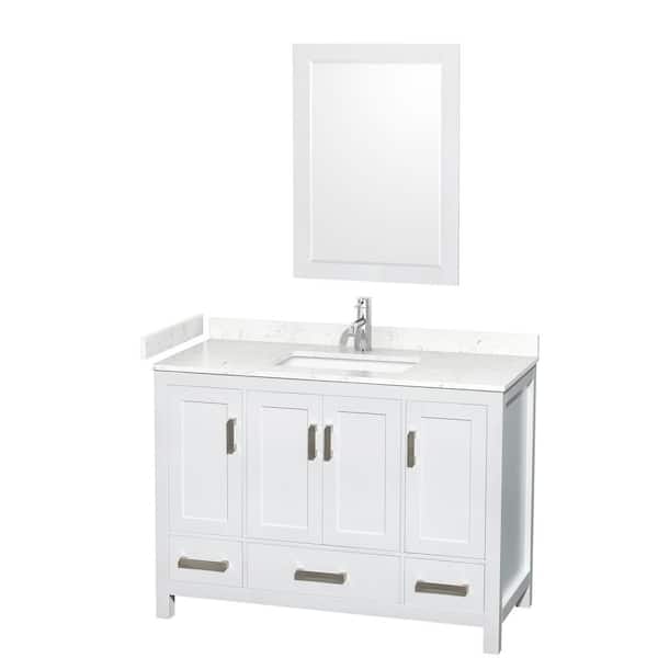 Wyndham Collection Sheffield 48 in. W x 22 in. D x 35 in. H Single Bath Vanity in White with Carrara Cultured Marble Top and 24" Mirror