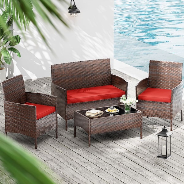 36 in. x 18 in. (3-Piece) Outdoor Patio Replacement Seat Cushions Fit for Loveseat Sofa Lounge Chair Furniture Red
