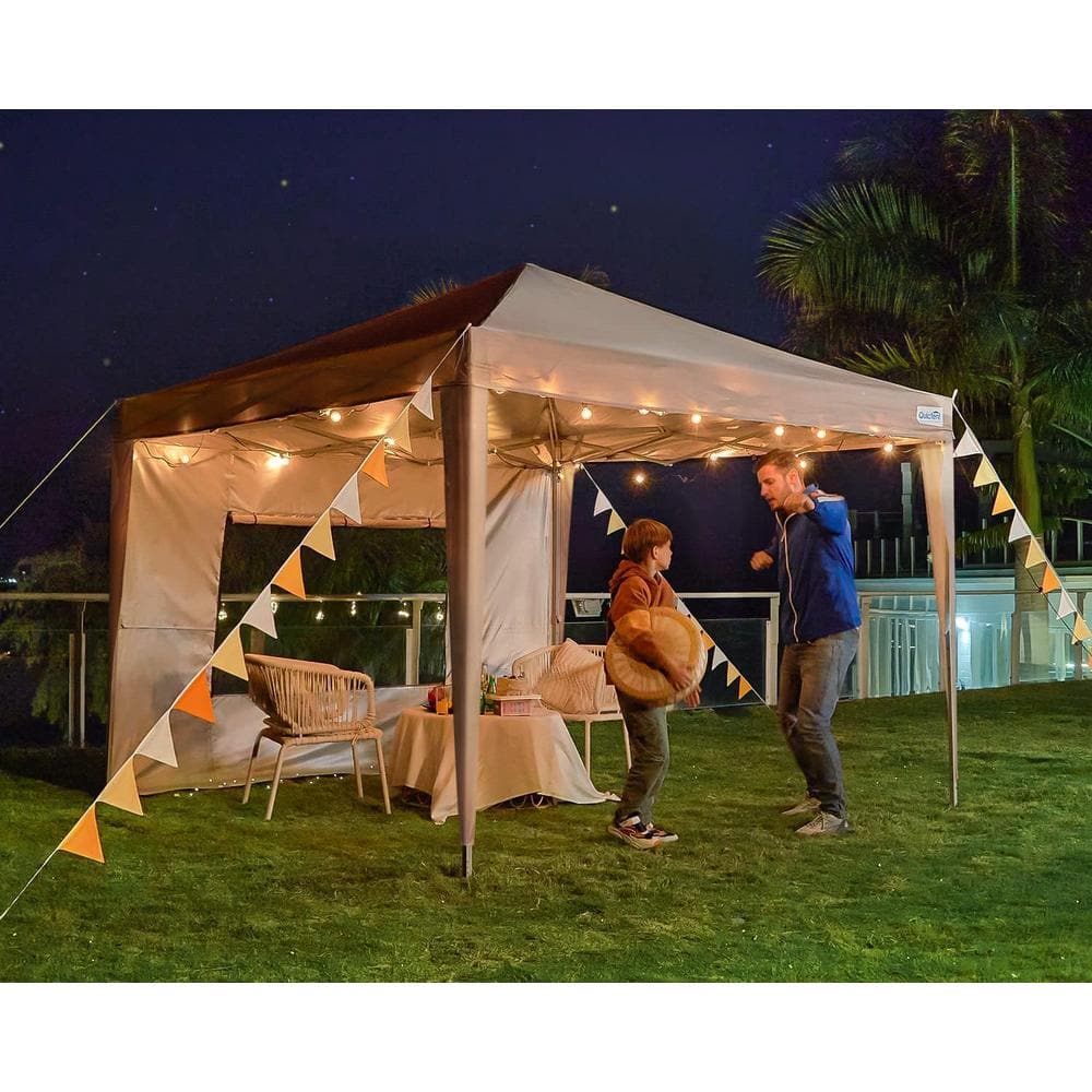 Beige 10' x 10' Pop-Up Canopy Tent with Sidewalls