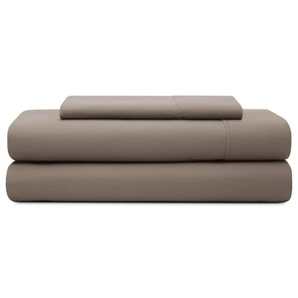 Brookside 3-Piece Sandstone Solid 600 Thread Count Cotton Blend Twin Sheet Set