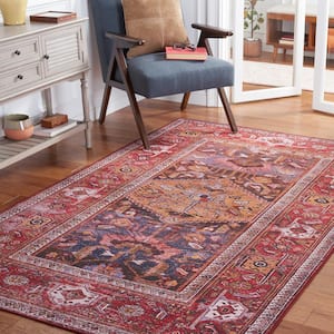 Tuscon Navy/Rust 4 ft. x 6 ft. Machine Washable Floral Border Area Rug