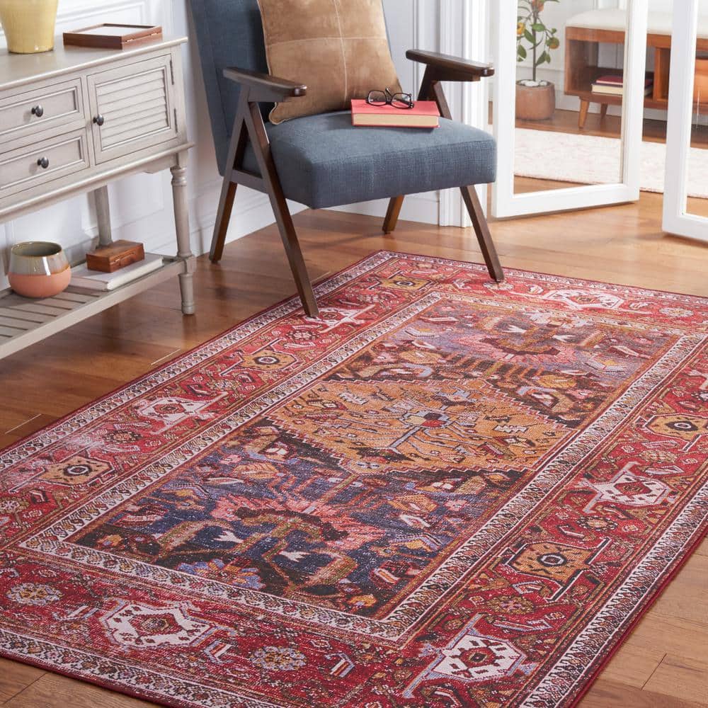 Tucson 6' Square Navy and Rust Synthetic Area Rug