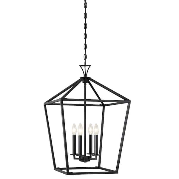 Savoy House Townsend 17 in. W x 26 in. H 4-Light Matte Black Candlestick Metal Lantern Pendant Light
