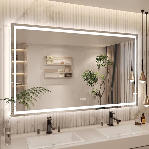 60 in. W x 36 in. H Rectangular Frameless Front & Back Lighted Anti-Fog Wall Bathroom Vanity Mirror, Tempered Glass, ETL