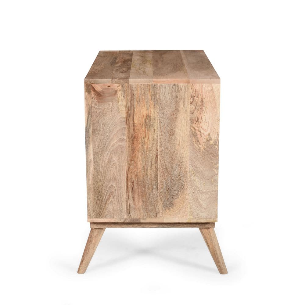 Natural Mango Wood Cabinet with Black Hardware and Drawers