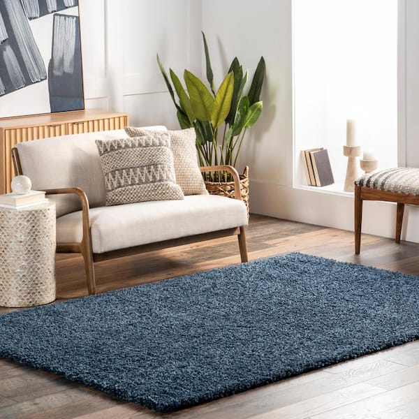 Kara Solid Shag Blue Doormat 2 ft. x 3 ft.  Accent Rug Area Rug