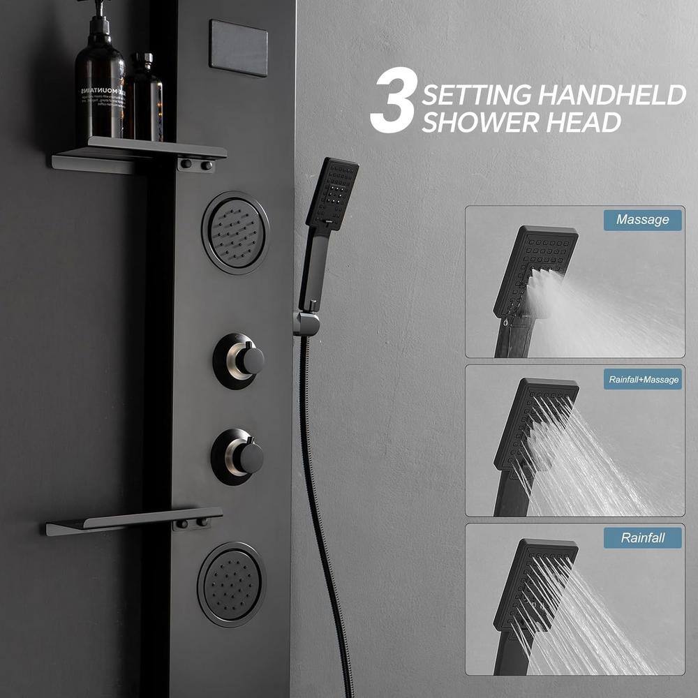 Matte Black Thermostatic Shower Panel System with LED Light