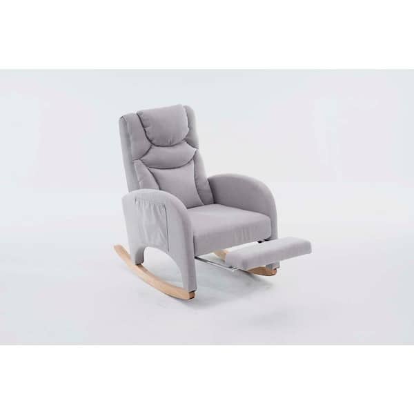 wetiny Light Gray Cotton Linen Fabric Nursery Rocking Chair With Adjustable Footrest