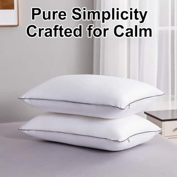 17 x 26 in. Hypoallergenic Blue Edged 100% Cotton Standard Hotel Pillow, Easy Care-Standard, 1-Pack