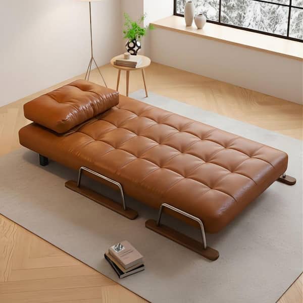 JASIWAY 29.1in. Caramel Eco-Leather HR Foam Folding Sofa Bed