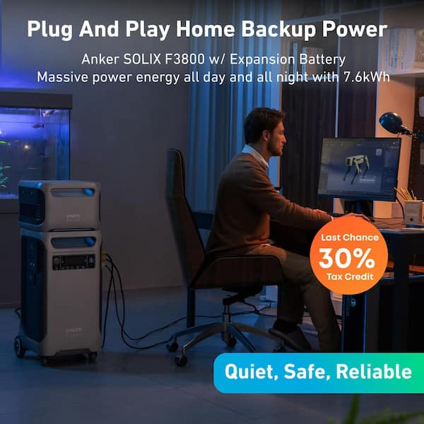 SOLIX F3800 6000-Watt 7,680Wh Power Station w/ 1 Expansion Battery, Home Backup/RVs,Push Button Start Battery Generator