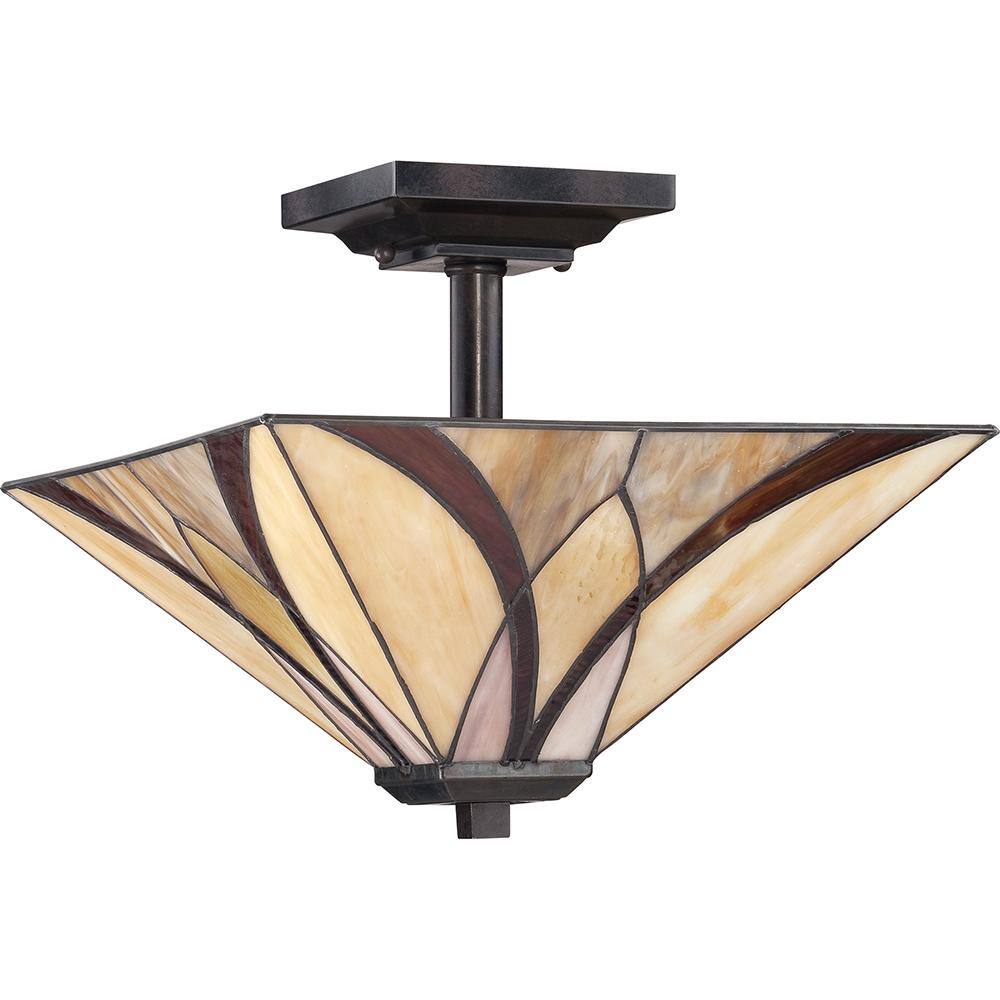 Valiant Bronze 14" Tiffany Glass Semi-Flush Mount Light