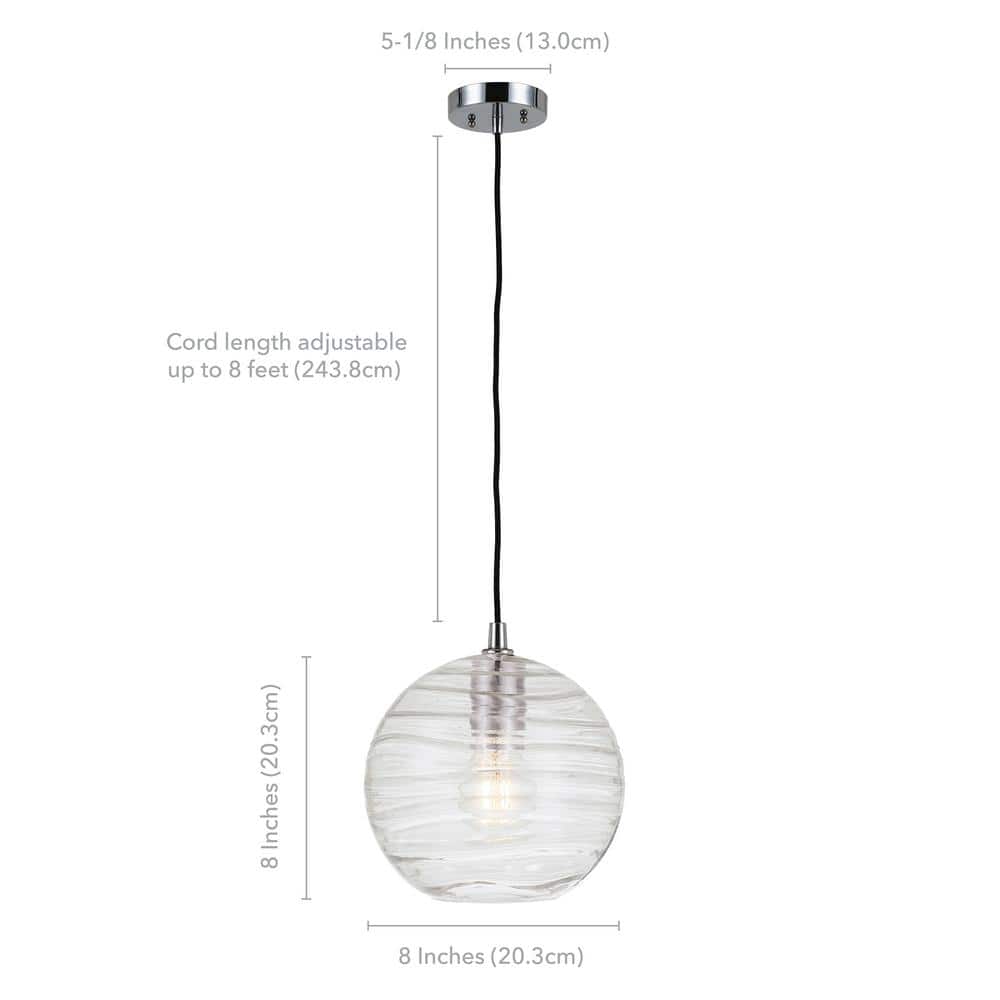 Polished Nickel Globe Pendant Light with Rippled Glass Shade