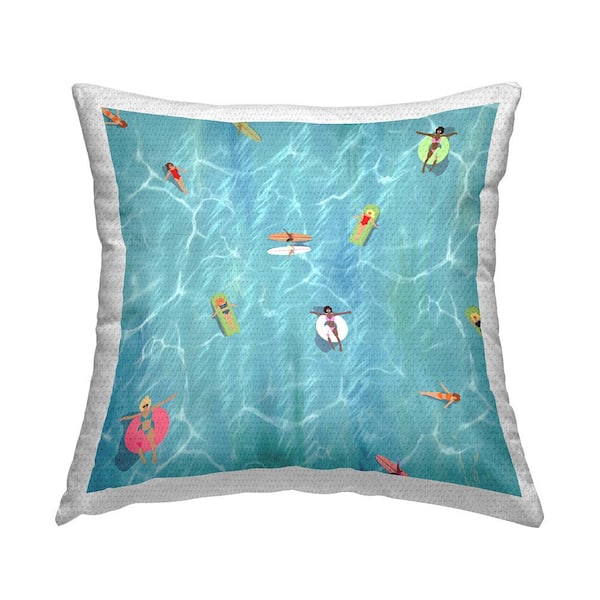 Relaxing Summer Beach Swimming Blue Square Outdoor Throw Pillow