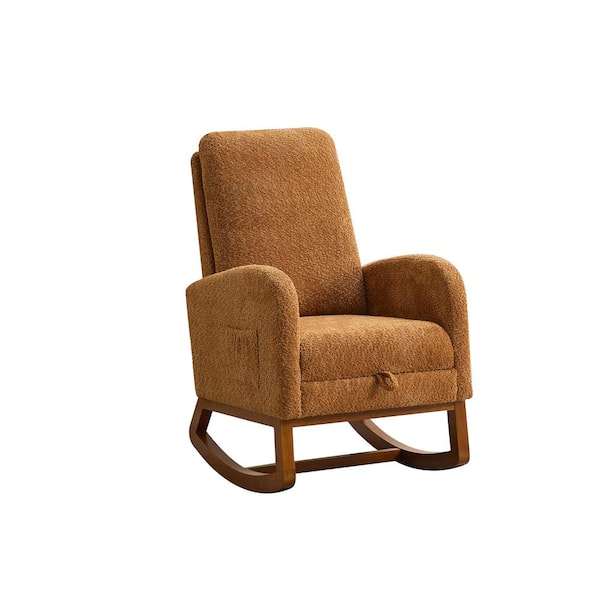 Runesay 25.4 in. W Brown Metal Outdoor Rocking Chair with Caramel Cushions and High Backrest