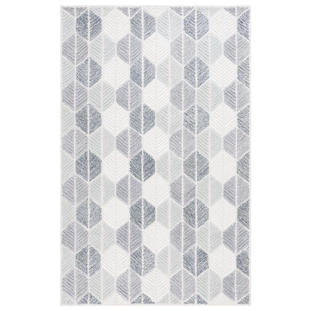 Gray Geometric Hand Tufted Wool Area Rug, 8' x 10'