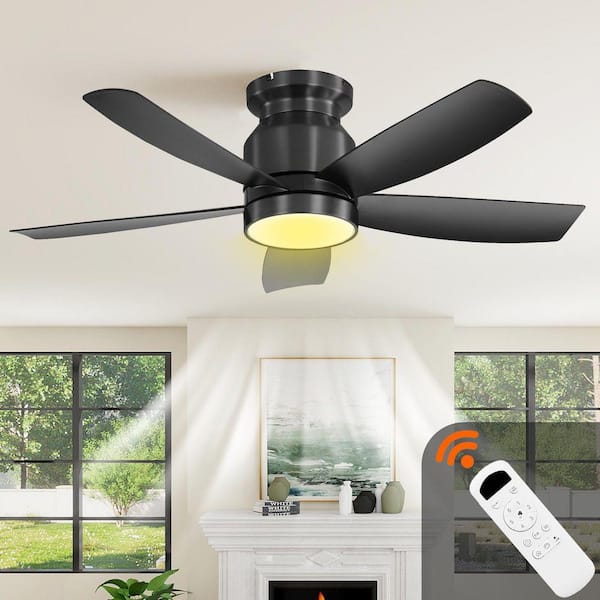 42 in. Flush Mount Ceiling Fans with LED Light 22W and Remote Control 5 ABS Fan Blades for Bedroom