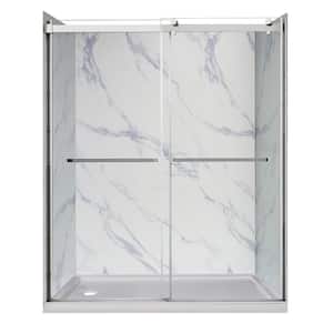 Lagoon 60 in. x 76 in. Left Drain Alcove Shower Kit in Carrara White and Silver Hardware