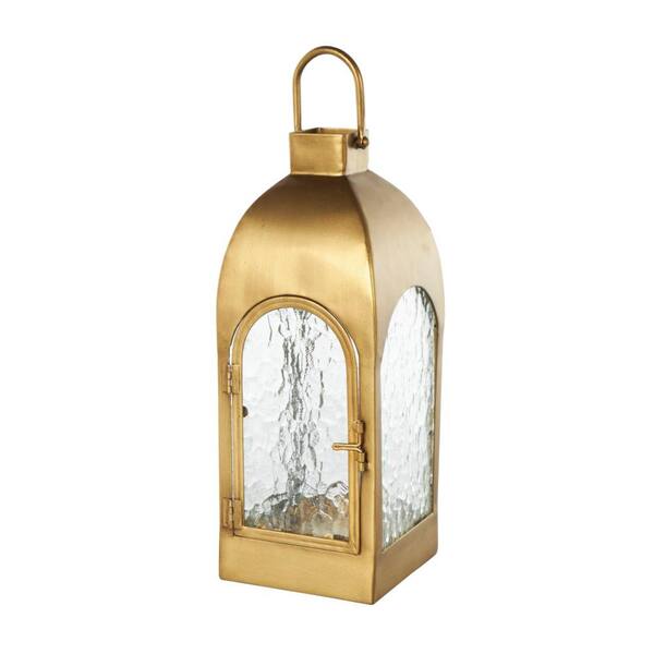 Litton Lane Gold Metal Arched Candle Lantern with Top Handle