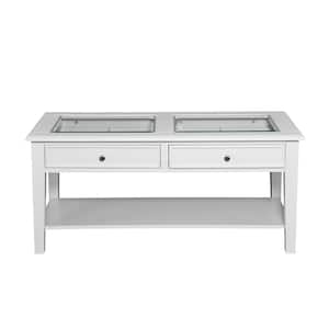 Panorama 44 in. White Large Rectangle Glass Coffee Table with Drawers