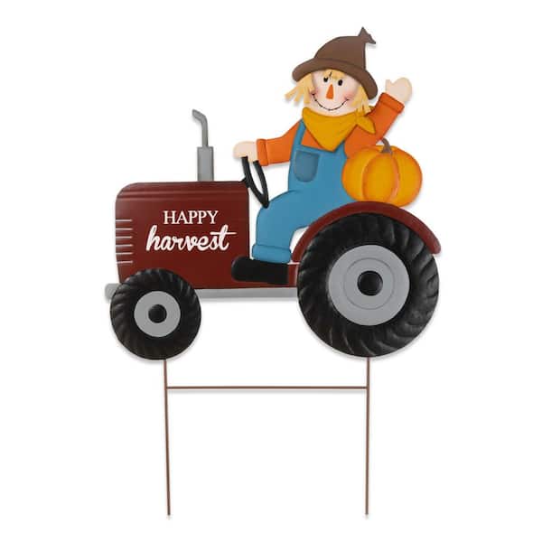 30 in. H Fall/Halloween Metal Tractor and Scarecrow Yard Stake