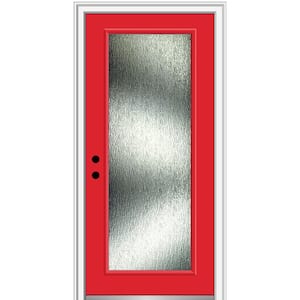 Rain Glass 32 in. x 80 in. Right-Hand Inswing Full Lite Painted Red Saffron Prehung Front Door on 4-9/16 in. Frame