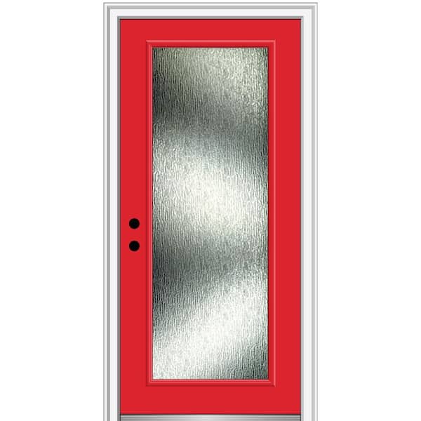 MMI Door 34 in. x 80 in. Right-Hand Inswing Rain Glass Red Saffron Fiberglass Prehung Front Door on 4-9/16 in. Frame