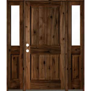 70 in. x 80 in. Knotty Alder Square Top Right-Hand/Inswing Clear Glass Provincial Stain Wood Prehung Front Door w/DHSL