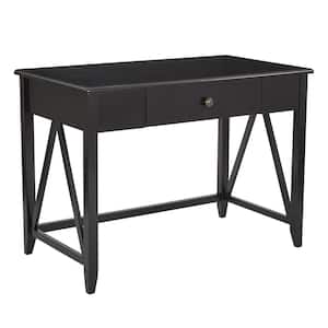42 in. Rectangular Black 1 Drawer Writing Desk with Solid Wood Material