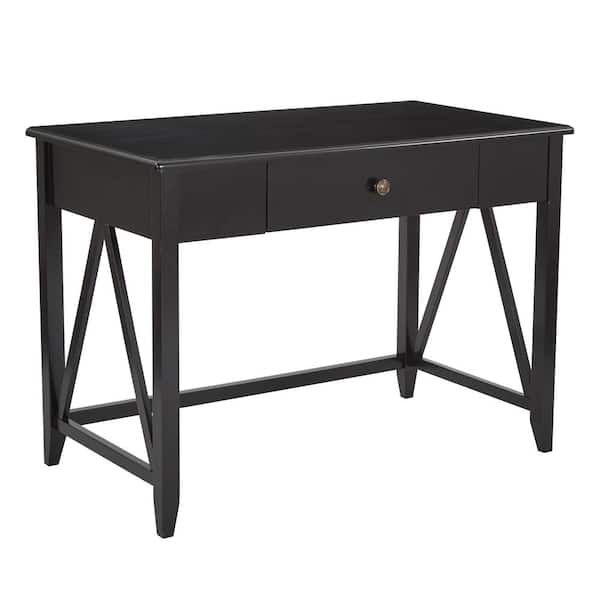 OSP Home Furnishings 42 in. Rectangular Black 1 Drawer Writing Desk with Solid Wood Material