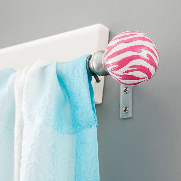 Kenney Wildside 28 in. - 48 in. Telescoping 5/8 in. Curtain Rod Kit in Silver with Zebra Print Ball Finial