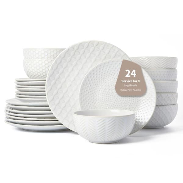 24-Piece Stoneware Dinnerware Set for 8, Elegant Plates & Bowls, Microwave & Dishwasher Safe at Home