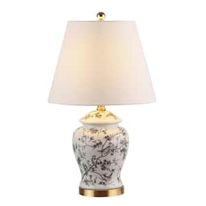 Penelope 22 in. Gray/White Chinoiserie Classic LED Table Lamp
