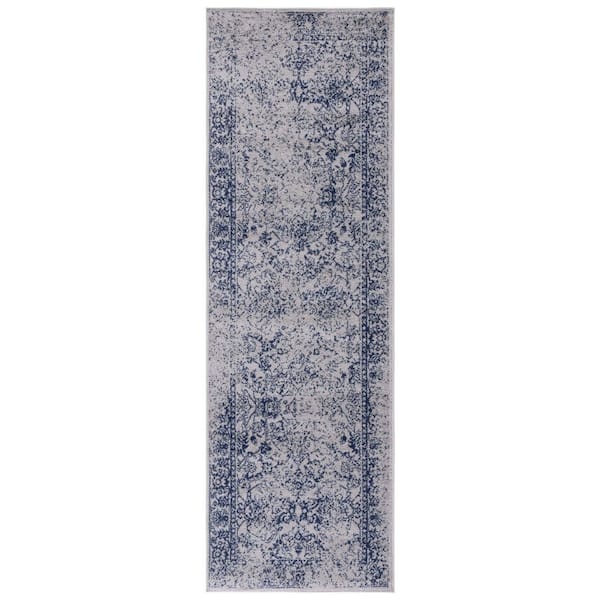 Adirondack 3 ft. x 6 ft. Gray/Navy Medallion Runner Rug