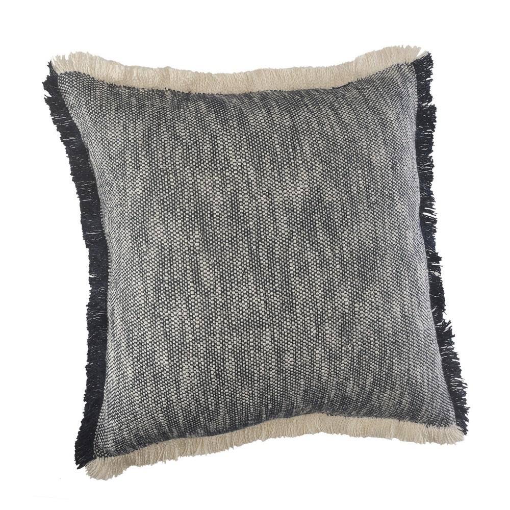 Dark Blue and White Cotton Fringe Throw Pillow, 20" Square