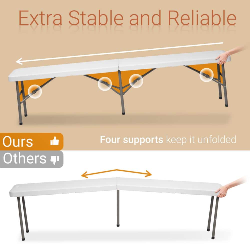 6 ft. Off-White Plastic Folding Bench with Steel Legs, 2-Pack