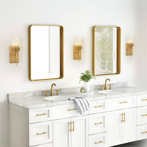 Uolfin Modern Brass Wall Sconce Ada 1 Light Bathroom Vanity Light With Clear Seeded Glass Shade C7iujnhd237966z The Home Depot