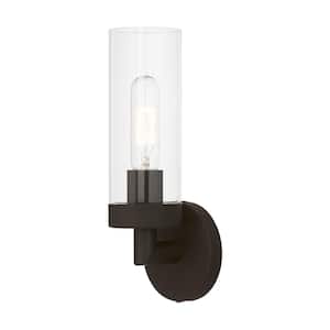 Hastings 4.25 in. 1-Light Bronze ADA Wall Sconce with Clear Glass